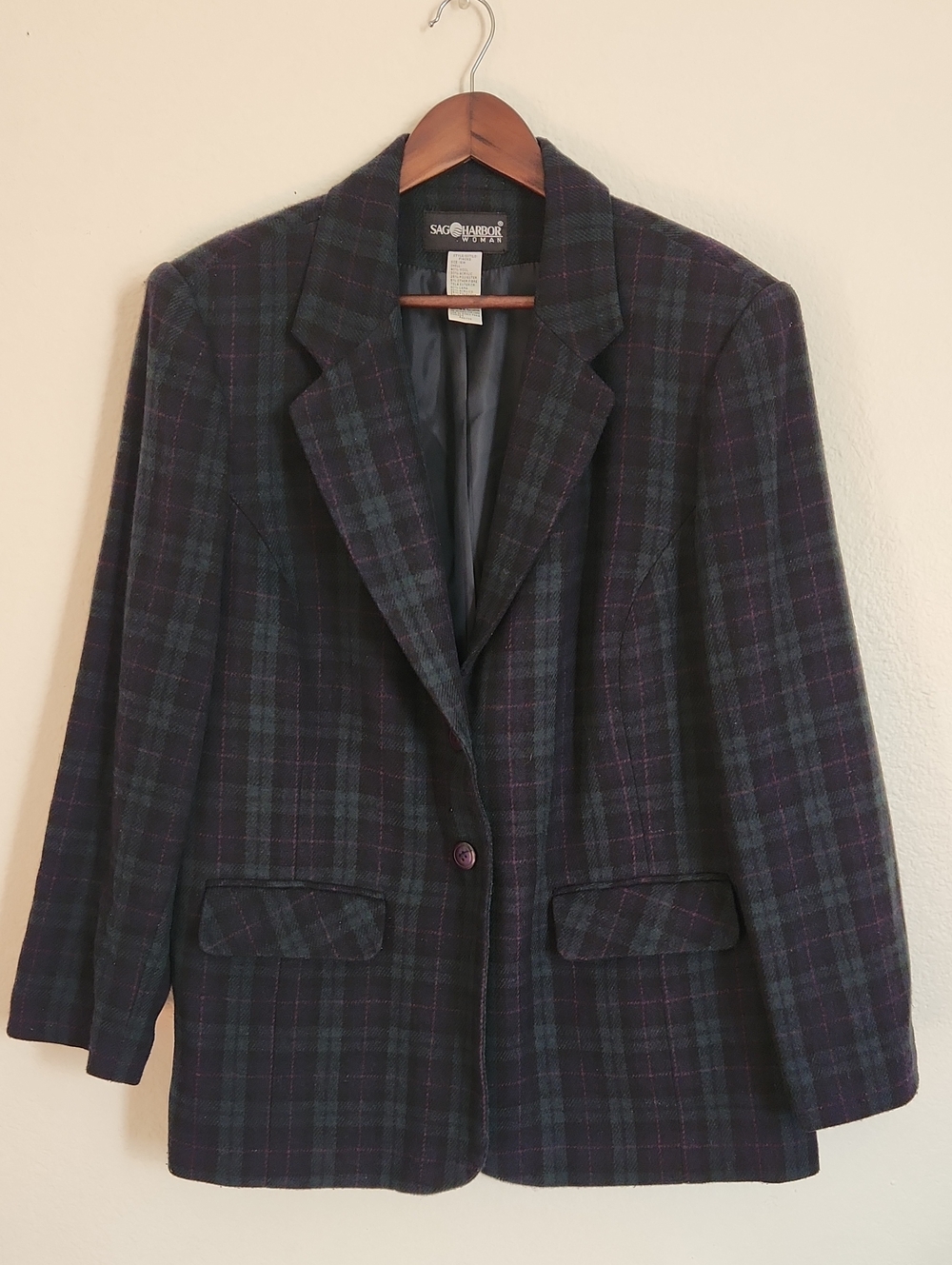 Sag Harbor Dark Green Navy Plaid Women's Blazer Jacket